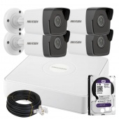 Комплект 2Мп IP видеонаблюдения 4 камеры Hikvision Kit 4Bullet-1S-Out-Door