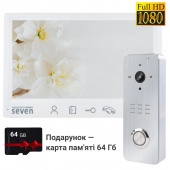 Комплект Full HD відеодомофону з детекцією та записом руху SEVEN DP–7571FHD-W Kit box (white) + SD карта 64Гб у подарунок!
