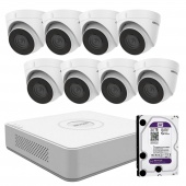 Комплект 2Мп IP видеонаблюдения на 8 камер со звуком, обнаружением людей и авто Hikvision Kit Turret-IP-8pc