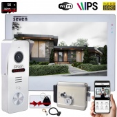 Комплект wifi видеодомофона, вызывной панели со считывателем и электрозамка Seven Smart Home white