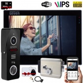 Комплект wifi видеодомофона, вызывной панели со считывателем и электрозамка Seven Smart Home black
