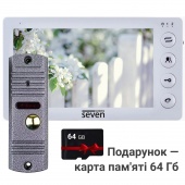 Комплект відеодомофону з записом відео по детекції руху SEVEN DP-7574 Kit white + SD карта 64Гб у подарунок!