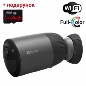 Бездротова вулична Wi-Fi камера з акумулятором, мікрофоном та записом Ezviz CS-BC1C (4MP,W1)  + картка пам'яті 256Гб у подарунок