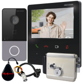 Бездротовий 4" Wi-Fi домофон із замком та Wi-Fi панеллю зі зчитувачем Hikvision DS-WF61-CR-EM Black (управління зі смартфона)