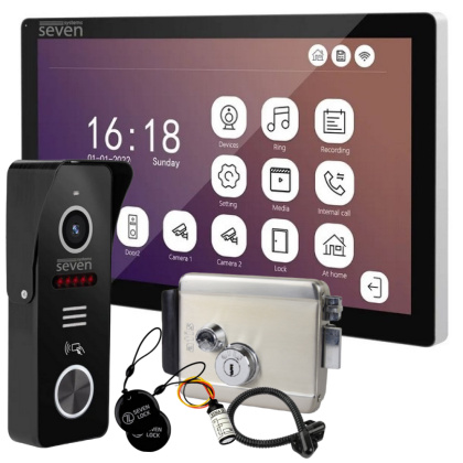 WiFi 10-дюймовый домофон с замком на калитку SEVEN DP–7517 Rfid Kit black (дозвон на телефон, запись видео, встроенный считыватель)