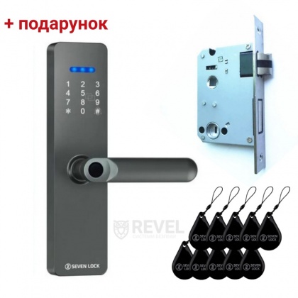 Умный дверной биометрический замок SEVEN LOCK SL-7740BF (врезная часть 5050) (grey)