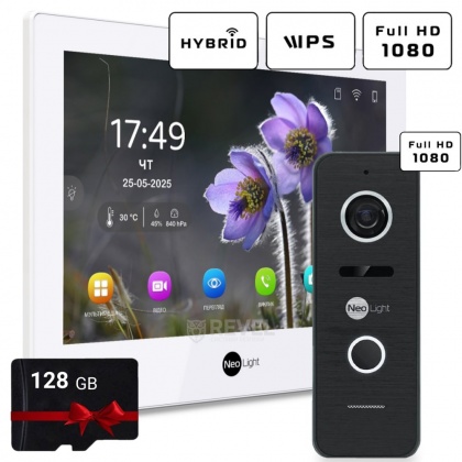 FullHD комплект Wi-Fi видеодомофона NeoLight Alpha Hybrid HD Kit Pro (панель Prime FHD) (White / Black) — дозвон на телефон и запись видео