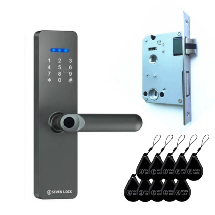 Умный дверной биометрический замок SEVEN LOCK SL-7740BF (врезная часть 5050) (grey)