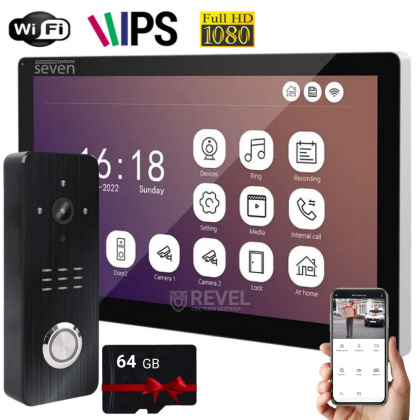 Комплект Wi-Fi видеодомофона 10" с переадресацией звонка SEVEN DP-7517Kit black