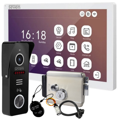 WiFi 10-дюймовый домофон с замком на калитку SEVEN DP–7517 Rfid Kit white (дозвон на телефон, запись видео, встроенный считыватель)