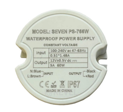 Блок питания 12В/5А SEVEN PS-766W (защита IP67)
