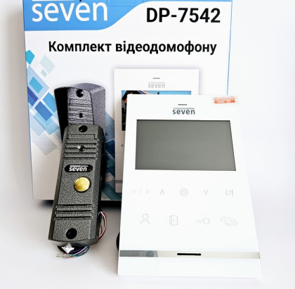 Комплект домофона с электромеханическим замком, контроллером и брелками Seven DP–7542 P/MCh White