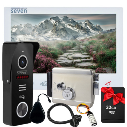 FHD IPS видеодомофон с электромеханическим замком на калитку SEVEN DP–7575 Rfid Kit white