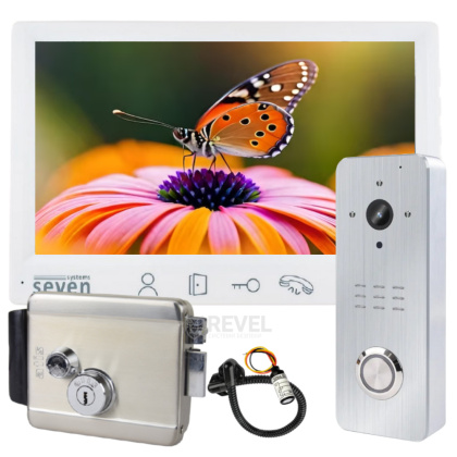 FHD комплект видеодомофона с широкоугольной панелью вызова и замком SEVEN DP–7571 Lock Kit white