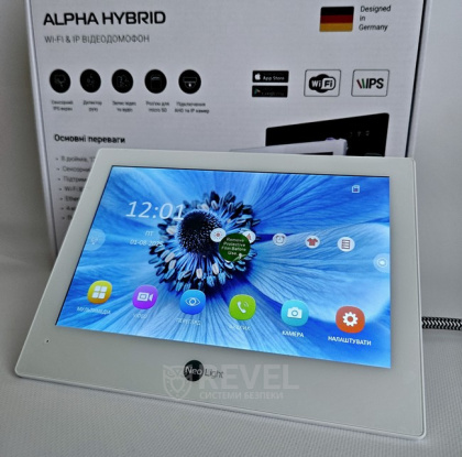 Гибридный 8" Wi-Fi IPS видеодомофон NeoLight ALPHA HYBRID White (IP + AHD)