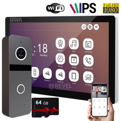 Комплект Wi-Fi видеодомофона 10" с переадресацией звонка SEVEN DP-7517Kit Neo black (с видеопанелью SOLO FHD)