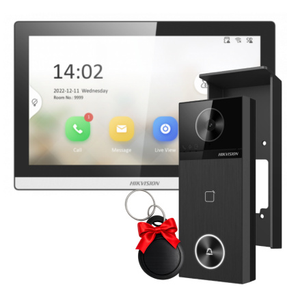 Беспроводной WiFi домофон и 4Мп панель со считывателем Hikvision DS-WF63-KV2R-KIT Black (Bluetooth, PoE, управление воротами и замком)