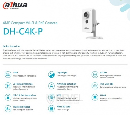 4Мп IP Wi-Fi & PoE видеокамера с микрофоном и динамиком Dahua DH-C4K-P + карта памяти SD 64Гб в подарок