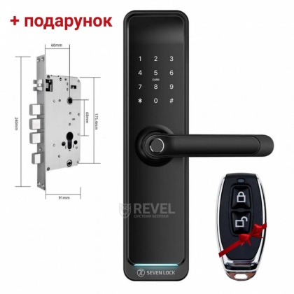 Умный дверной биометрический замок SEVEN LOCK SL-7767BF black (врезная часть 6068)