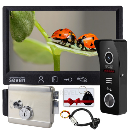 Комплект домофона, видеопанели со считывателем и электрозамка SEVEN DP–7571 Rfid Kit black