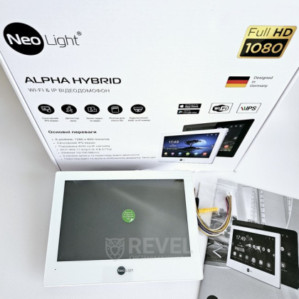 Гибридный 8" Wi-Fi IPS видеодомофон NeoLight ALPHA HYBRID White (IP + AHD)