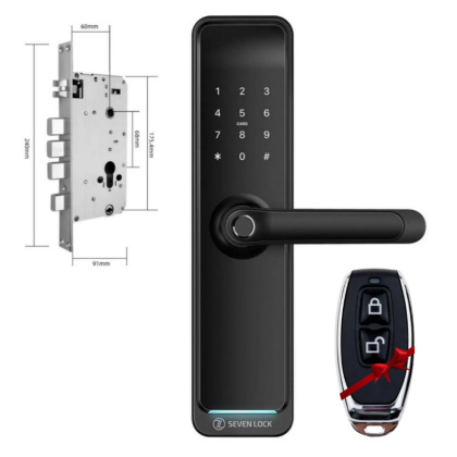 Умный дверной биометрический замок SEVEN LOCK SL-7767BF black (врезная часть 6068)