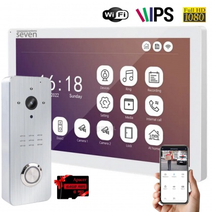 Комплект Wi-Fi видеодомофона 10" с переадресацией звонка SEVEN DP-7517Kit white