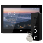 Wi-Fi відеодомофон 10 дюймів Neolight MEZZO Hybrid Black та панель виклику зі зчитувачем та брелоками NeoLight OPTIMA ID FHD Black