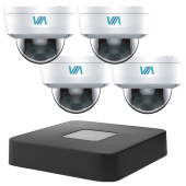 Комплект 4Мп IP PoE видеонаблюдения на 4 купольные камеры IK10 со звуком VIA SECURITY VS-D24AS-POE-VP