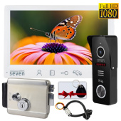 Комплект домофону, відеопанелі зі зчитувачем та електрозамку Seven Rfid-Lock white