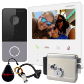 Беспроводной 4" Wi-Fi домофон с замком и Wi-Fi панелью со считывателем Hikvision DS-WF61-CR-EM White (управление со смартфона)