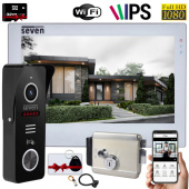 Комплект 7" wifi видеодомофона, вызывной панели со считывателем и электрозамка Seven Smart Home white