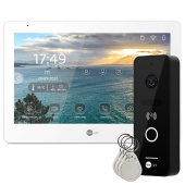 Wi-Fi видеодомофон 10 дюймов Neolight MEZZO Hybrid White и панель вызова со считывателем и брелками NeoLight OPTIMA ID FHD Black