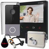 Беспроводной 4" Wi-Fi домофон с замком и Wi-Fi панелью со считывателем Hikvision DS-WF61-CR-EM Black (управление со смартфона)
