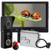 Комплект домофона, видеопанели со считывателем и электрозамка SEVEN DP–7571 Rfid Kit black