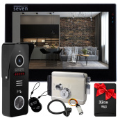 Комплект wifi відеодомофону 7-дюймів, панелі виклику зі зчитувачем та електрозамка SEVEN DP–7577 Rfid Kit black