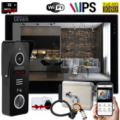 Комплект wifi 7" відеодомофону, панелі виклику зі зчитувачем та електрозамка Seven Smart Home black