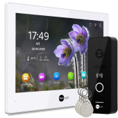 Wi-Fi домофон NeoLight Alpha Hybrid White + панель зі зчитувачем брелків OPTIMA ID FHD Black (управління зі смартфона, запис відео)
