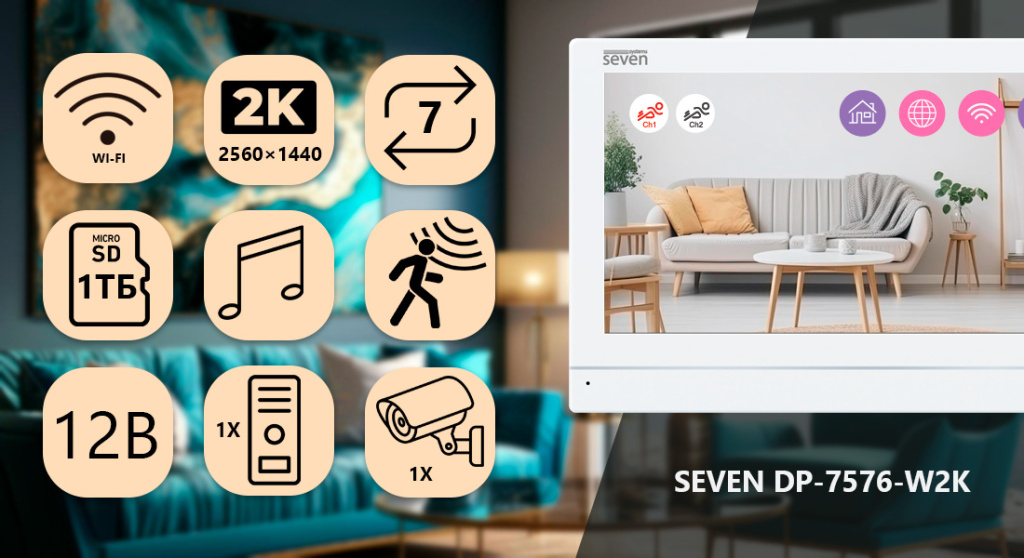 Смарт домофон з інтернетом SEVEN DP-7576-W2K білий