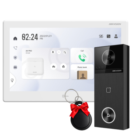 Беспроводной WiFi Android домофон 10 дюймов и 4Мп панель Hikvision DS-KH95-KV2R-KIT (управление замком и воротами)