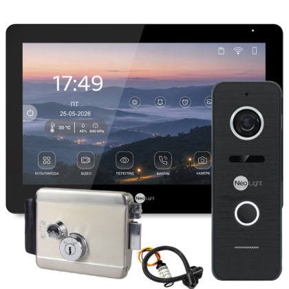Wi-Fi видеодомофон 10 дюймов с замком на калитку частного дома NeoLight MEZZO Hybrid Home Kit Black (управление со смартфона) Wi-Fi видеодомофон 10 дюймов с замком на калитку частного дома NeoLight MEZZO Hybrid Home Kit Black (управление со смартфона)