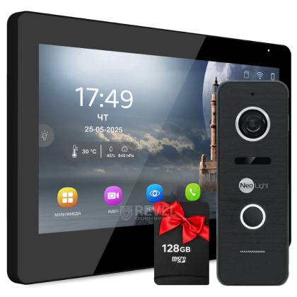 FullHD комплект 10" Wi-Fi видеодомофона NeoLight MEZZO Hybrid HD Kit Pro Black (панель Prime FHD) — дозвон на телефон и запись видео
