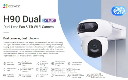 Поворотная Smart IP Wi-Fi 4Мп+4Мп видеокамера с автотрекингом Ezviz H90 Dual 2K⁺ CS-H90 + карта памяти 128Гб в подарок
