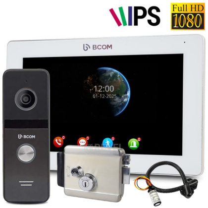 FHD сенсорный видеодомофон с записью, панель вызова и электромеханический замок BCOM 770FHD Lock White