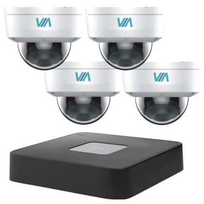 Комплект 4Мп IP PoE видеонаблюдения на 4 купольные камеры IK10 со звуком VIA SECURITY VS-D24AS-POE-VP