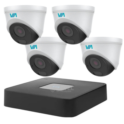 Комплект 2Мп IP видеонаблюдения на 4 купольные камеры IP66 со звуком VIA SECURITY VS-D22AS-2MP-4MIC