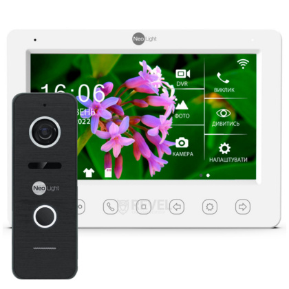 Комплект Wi-Fi FHD домофона с дозвоном на телефон и записью Neolight NeoKIT HD WF White (Kappa+ HD WF + Prime FHD)