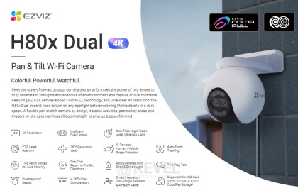 8Мп + 2Мп Wi-Fi камера с возможностью панорамирования и наклона Ezviz CS-H80X (4мм) 