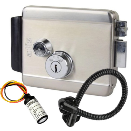 Электромеханический замок на калитку ATIS Lock SS CK + БУЗ + гибкий переход 50см (для управления замком с домофона)