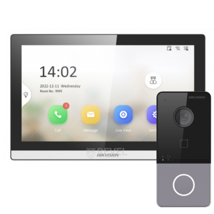 Комплект 7" IP WiFi домофона и WiFi панели вызова HikVision DS-WF63-CR-KIT Black (мобильное приложение и удаленный доступ)